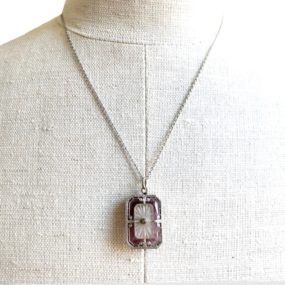 ❌SOLD!! DO NOT PURCHASE!! Art Deco Purple Camphor Glass Necklace. - Picture 1 of 10